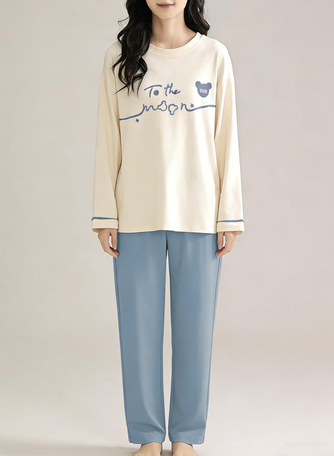 Take Two Blue Graphic Print Long Sleeve T-Shirt and Pyjama Set - Image 1